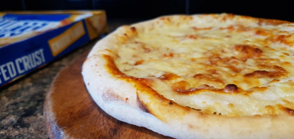 Morrisons Stuffed Crust Cheese Feast  Pizza Cooked with packaging  