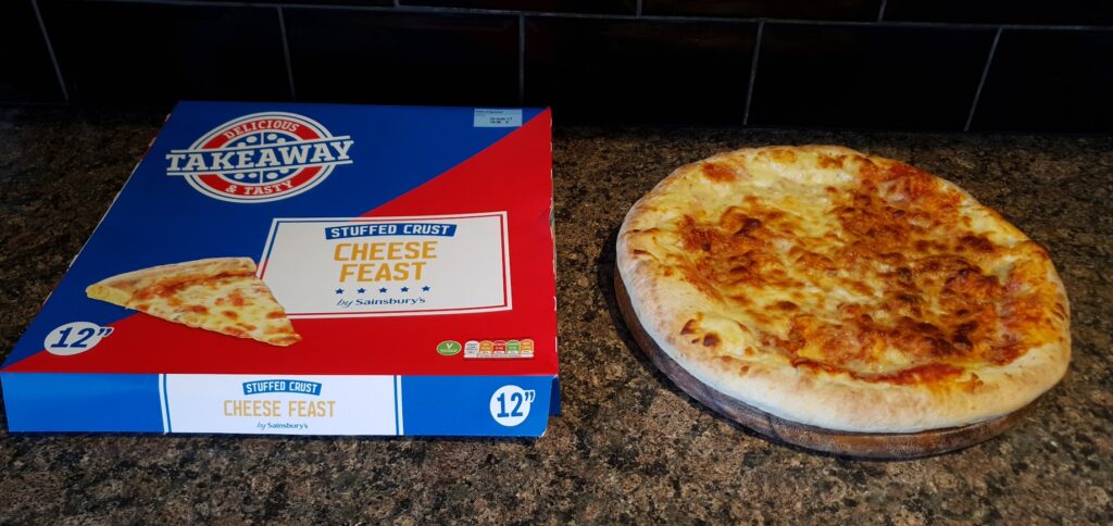 Sainsbury's Stuffed Crust Cheese Feast Cooked with packaging  