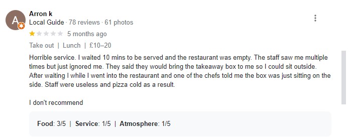 Worst Pizza Express Review - Horrible service. I waited 10 mins to be served and the restaurant was empty. 