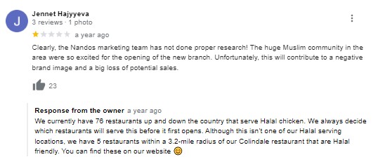Bottom Ranking Nando's Review - Clearly, the Nandos marking team has not done proper research! The huge Muslim community in the area were so excited for the opening of the new branch.