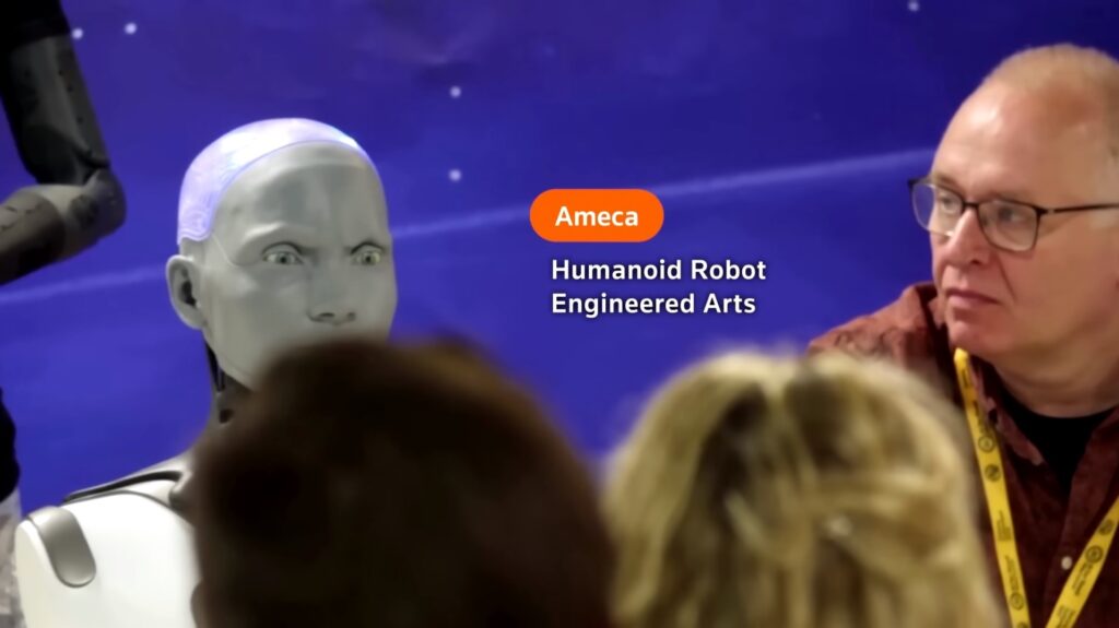 AI Robot looking angry with eyebrows frowning