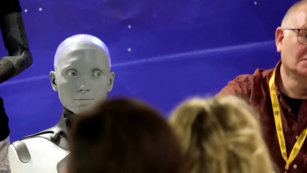 AI Robot looking guilty looking left