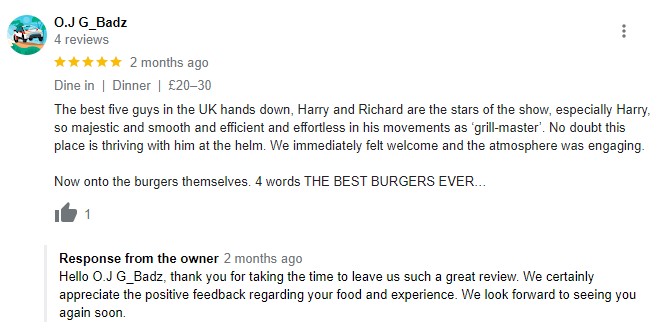 Positive review - The best five guys in the UK hands down.